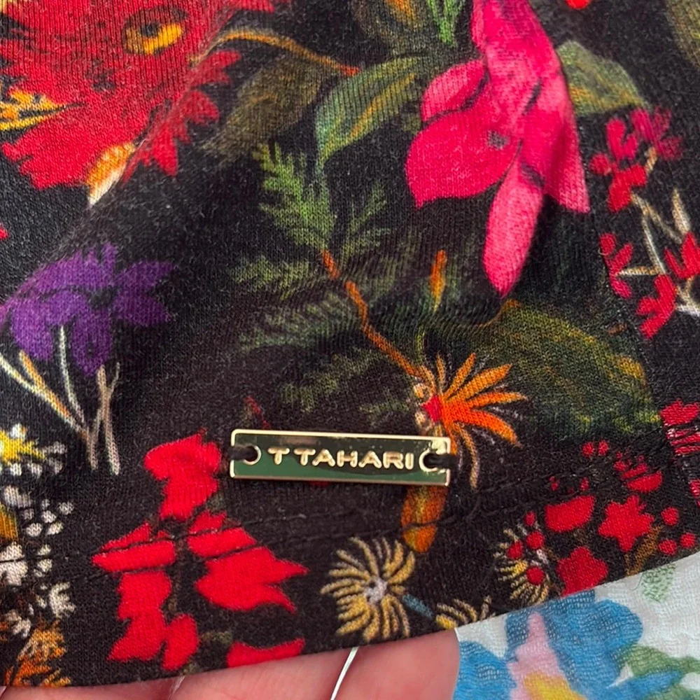 Tahari Black Floral Mockneck Top - Picture 6 of 8